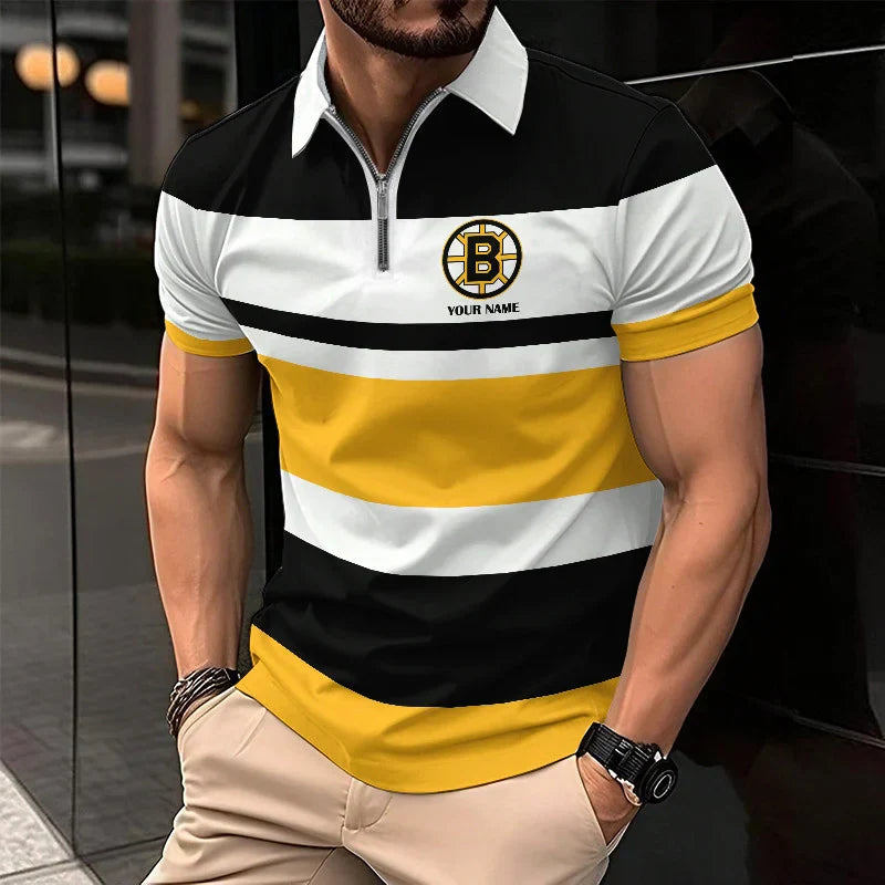 LIMITED EDITION - NEW CUSTOMIZED NHL02 BT BRUINS ZIP POLO SHIRT