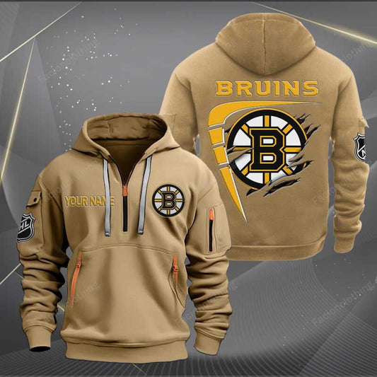 LIMITED EDITION - NEW CUSTOMIZED NHL02 BTB BOSTON BRUINS QUARTER ZIP HOODIE