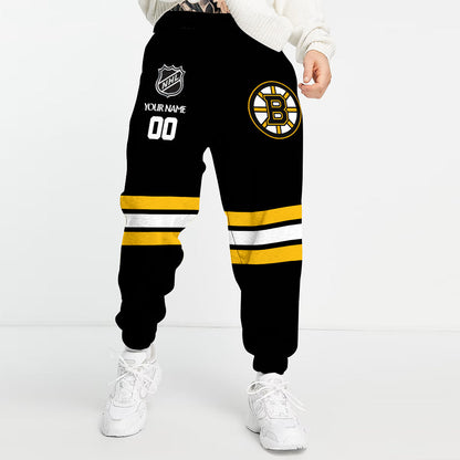 LIMITED EDITION - NEW CUSTOMIZED NHL02 BTB BOSTON BRUINS COMBO HOODIE & LONGPANTS