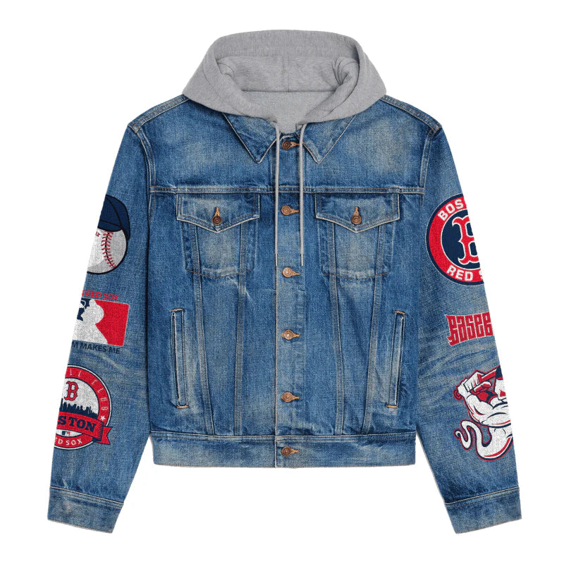 LIMITED EDITION - NEW CUSTOMIZED MLB03 BRS BOSTON RED SOX HOODED DENIM JACKET