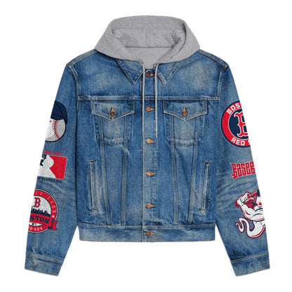 LIMITED EDITION - NEW CUSTOMIZED MLB03 BRS BOSTON RED SOX HOODED DENIM JACKET