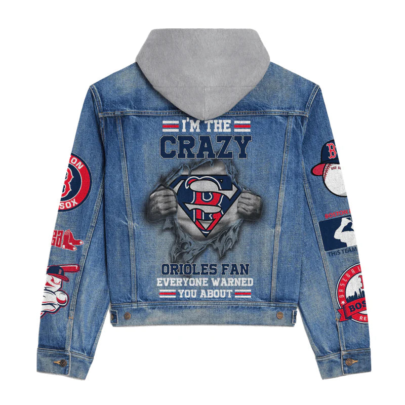 LIMITED EDITION - NEW CUSTOMIZED MLB03 BRS BOSTON RED SOX HOODED DENIM JACKET