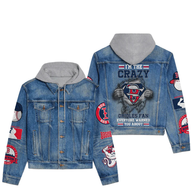 LIMITED EDITION - NEW CUSTOMIZED MLB03 BRS BOSTON RED SOX HOODED DENIM JACKET