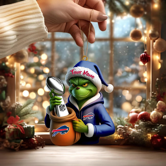LIMITED EDITION - NEW CUSTOMIZED NFL03 BFB BUFFALO BILLS THE GRINCH ACRYLIC ORNAMENT