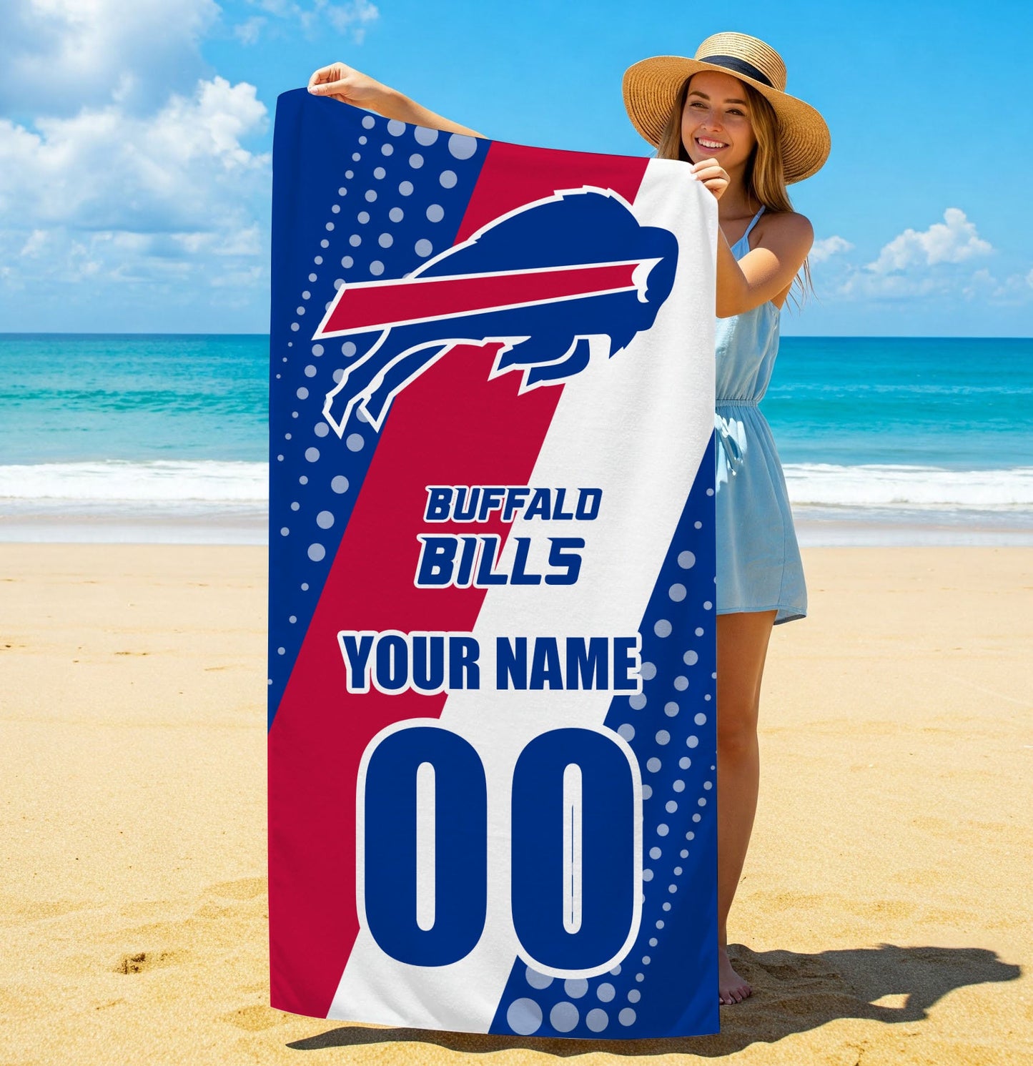 LIMITED EDITION - NEW CUSTOMIZED NFL03 BFB BUFFALO BILLS BEACH & BATH TOWEL