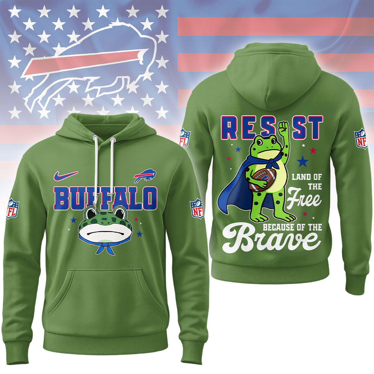 LIMITED EDITION - NEW CUSTOMIZED NFL03 BFB BUFFALO BILLS LAND OF THE FREE BRAVE T-SHIRT, POLO, HOODIE & JACKETS
