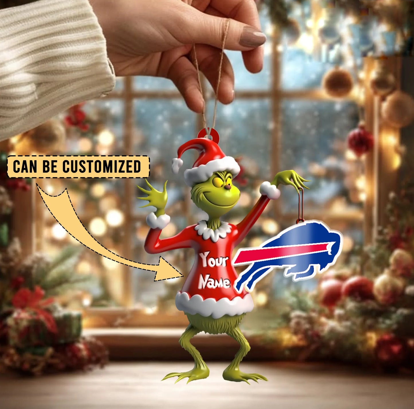 LIMITED EDITION - NEW CUSTOMIZED NFL03 BFB BUFFALO BILLS THE GRINCH ACRYLIC ORNAMENT