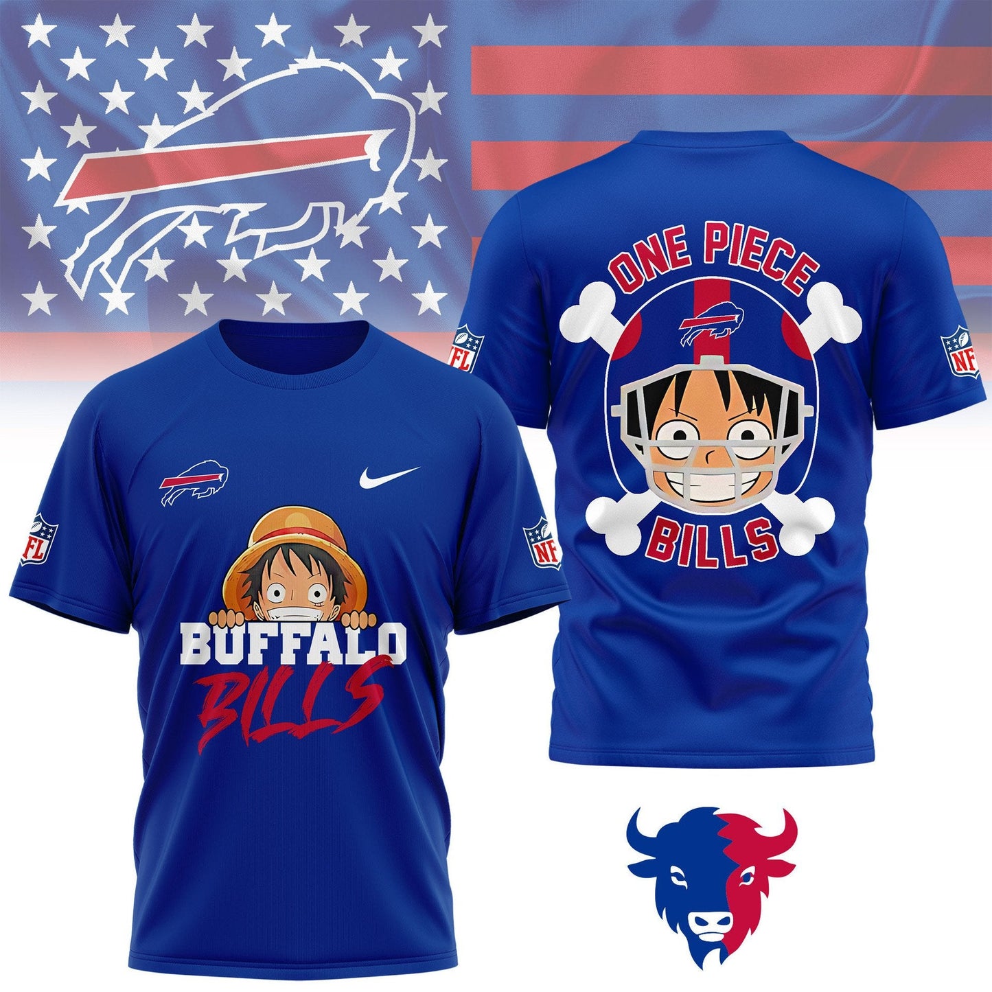LIMITED EDITION - NEW CUSTOMIZED NFL03 BFB BUFFALO BILLS ONE PIECE FAN 3D SHIRT