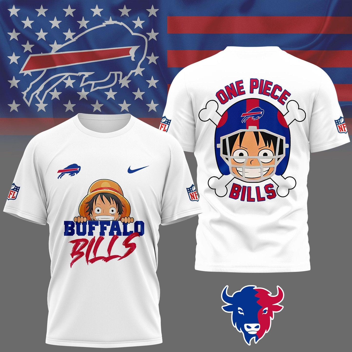LIMITED EDITION - NEW CUSTOMIZED NFL03 BFB BUFFALO BILLS ONE PIECE FAN 3D SHIRT