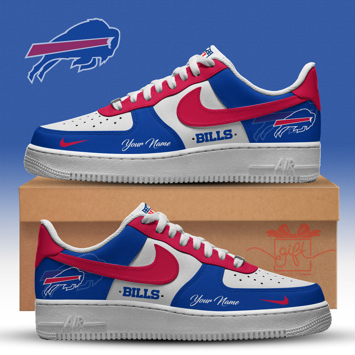 LIMITED EDITION - NEW CUSTOMIZED NFL03 BFB BUFFALO BILLS AF1 SNEAKERS