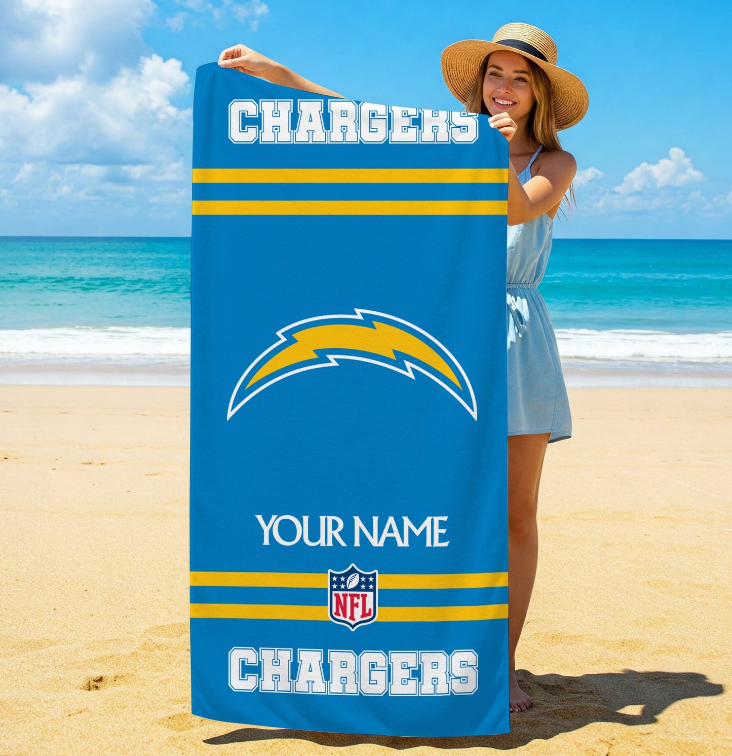 LIMITED EDITION - NEW CUSTOMIZED NFL09 LAC LOS ANGELES CHARGERS BEACH & BATH TOWEL (KIDS & ADULTS)