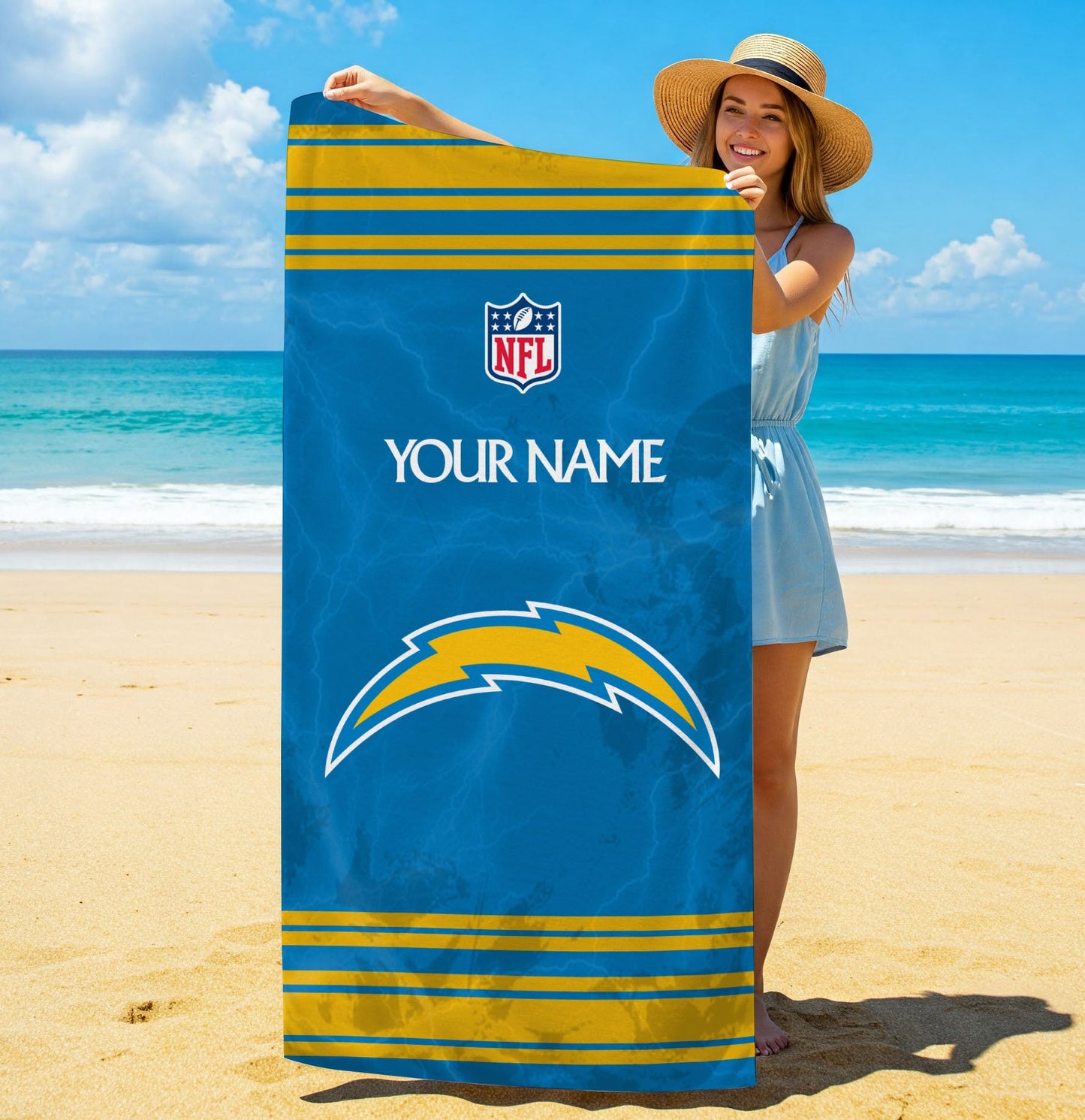 LIMITED EDITION - NEW CUSTOMIZED NFL09 LAC LOS ANGELES CHARGERS BEACH & BATH TOWEL (KIDS & ADULTS)