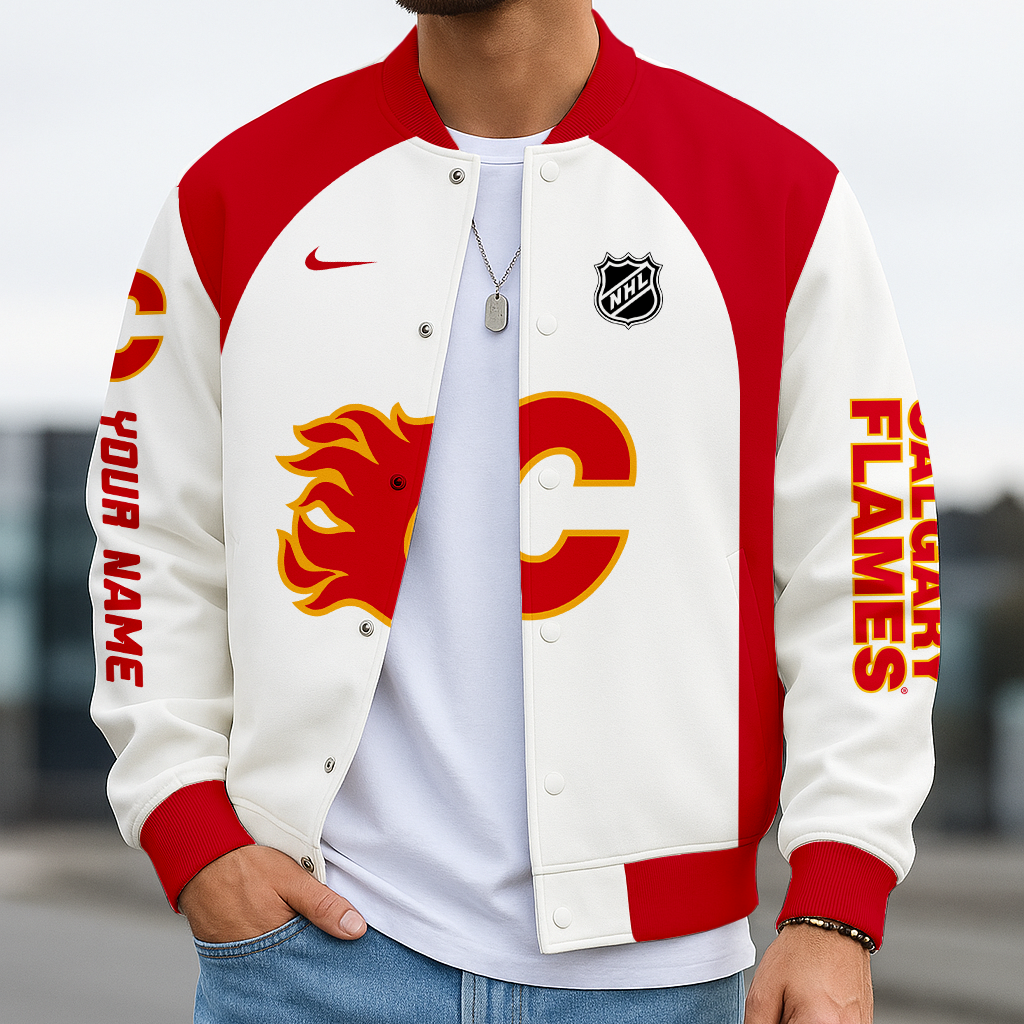 LIMITED EDITION - NEW CUSTOMIZED NHL17 CGF CALGARY FLAMES BASEBALL JACKET