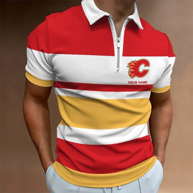 LIMITED EDITION - NEW CUSTOMIZED NHL17 CG FLAMES ZIP POLO SHIRT