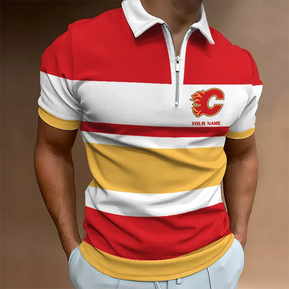 LIMITED EDITION - NEW CUSTOMIZED NHL17 CG FLAMES ZIP POLO SHIRT