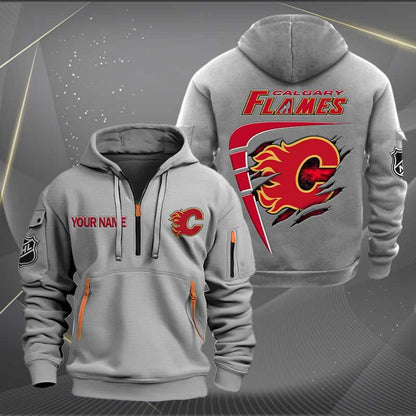 LIMITED EDITION - NEW CUSTOMIZED NHL17 CGF CALGARY FLAMES QUARTER ZIP HOODIE