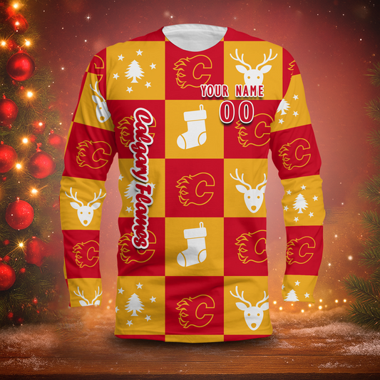 LIMITED EDITION - NEW CUSTOMIZED NHL17 CGF CALGARY FLAMES LONG SLEEVED T-SHIRT