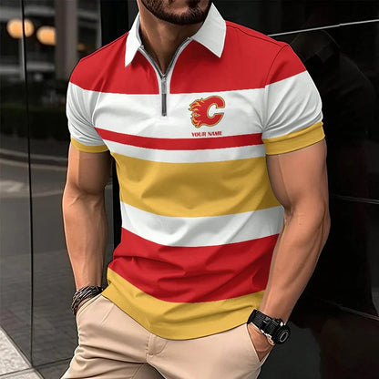 LIMITED EDITION - NEW CUSTOMIZED NHL17 CG FLAMES ZIP POLO SHIRT