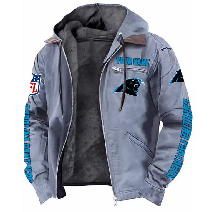 LIMITED EDITION - NEW CUSTOMIZED NFL23 CLP CAROLINA PANTHERS HOODED CARDIGAN JACKET