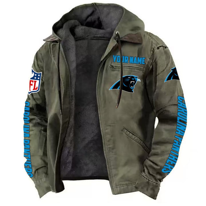 LIMITED EDITION - NEW CUSTOMIZED NFL23 CLP CAROLINA PANTHERS HOODED CARDIGAN JACKET