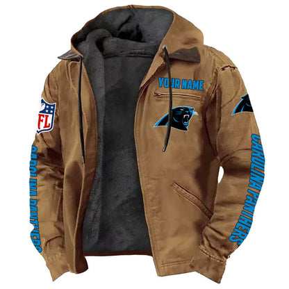 LIMITED EDITION - NEW CUSTOMIZED NFL23 CLP CAROLINA PANTHERS HOODED CARDIGAN JACKET