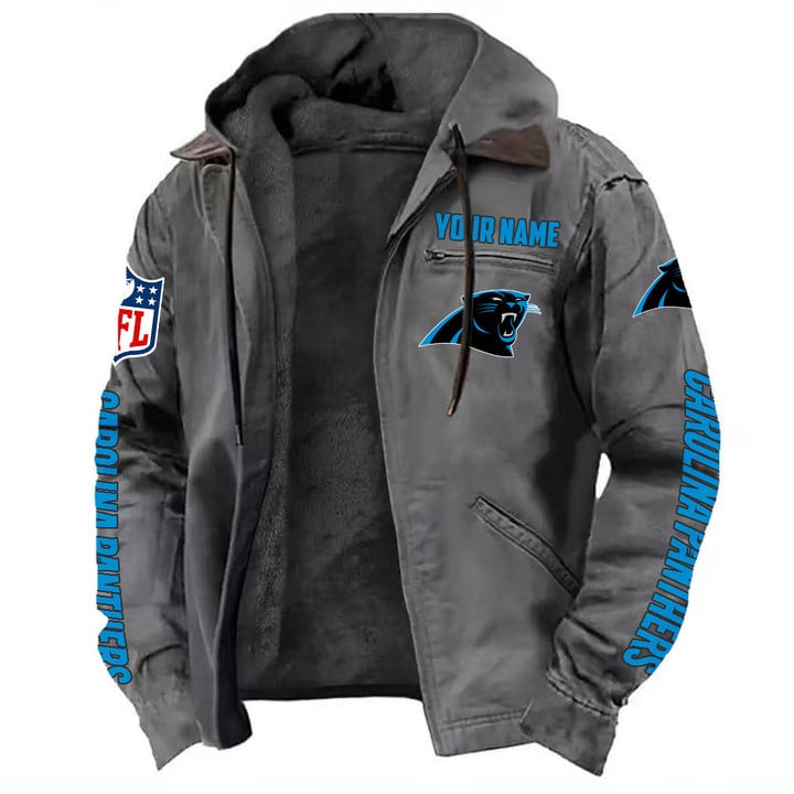 LIMITED EDITION - NEW CUSTOMIZED NFL23 CLP CAROLINA PANTHERS HOODED CARDIGAN JACKET