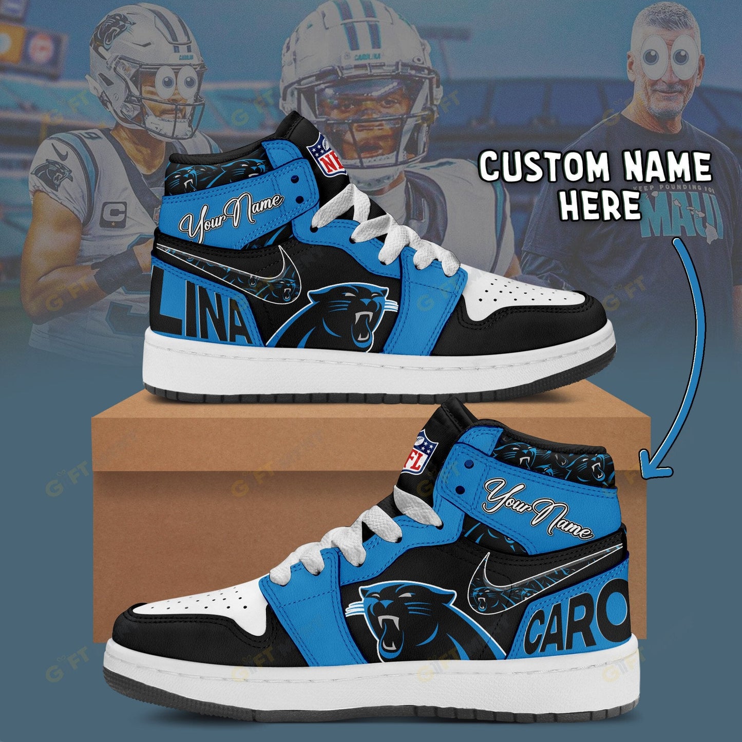 LIMITED EDITION - NEW CUSTOMIZED NFL23 CLP CAROLINA PANTHERS AIR JORDAN 1
