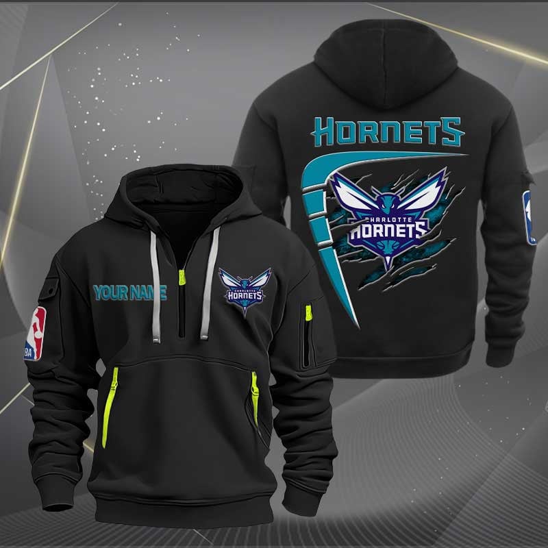 LIMITED EDITION - NEW CUSTOMIZED NBA27 CH CHARLOTTE HORNETS QUARTER ZIP HOODIE
