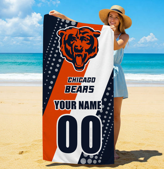 LIMITED EDITION - NEW CUSTOMIZED NFL26 CCB CHICAGO BEARS BEACH & BATH TOWEL