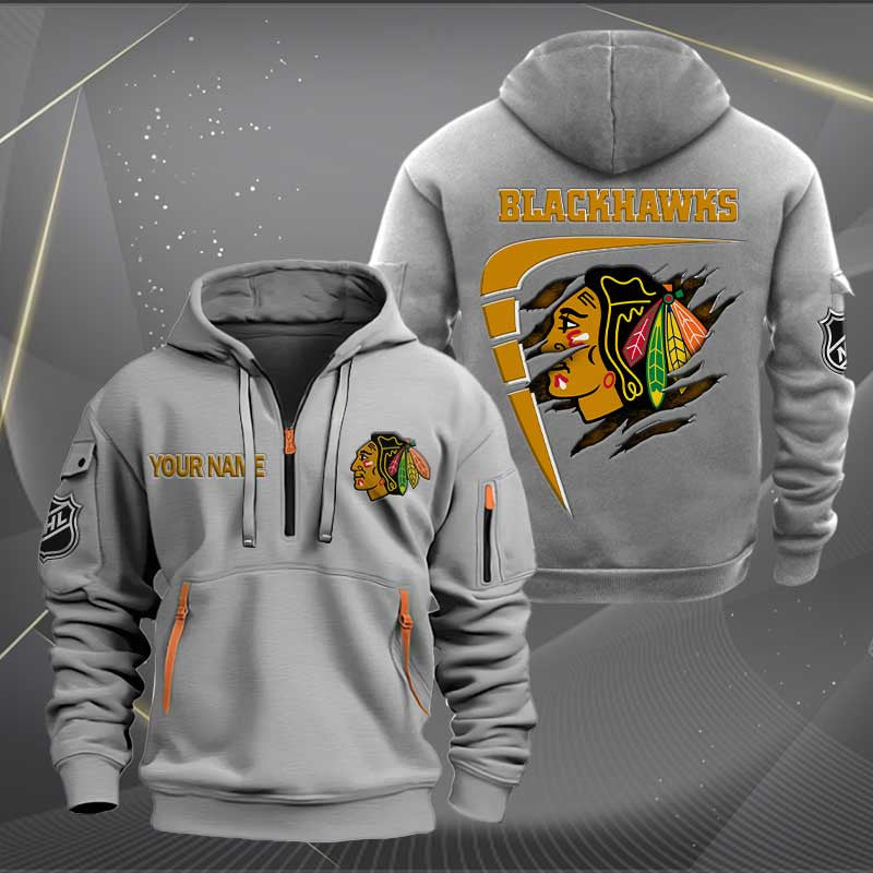 LIMITED EDITION - NEW CUSTOMIZED NHL08 CBH CHICAGO BLACKHAWKS QUARTER ZIP HOODIE