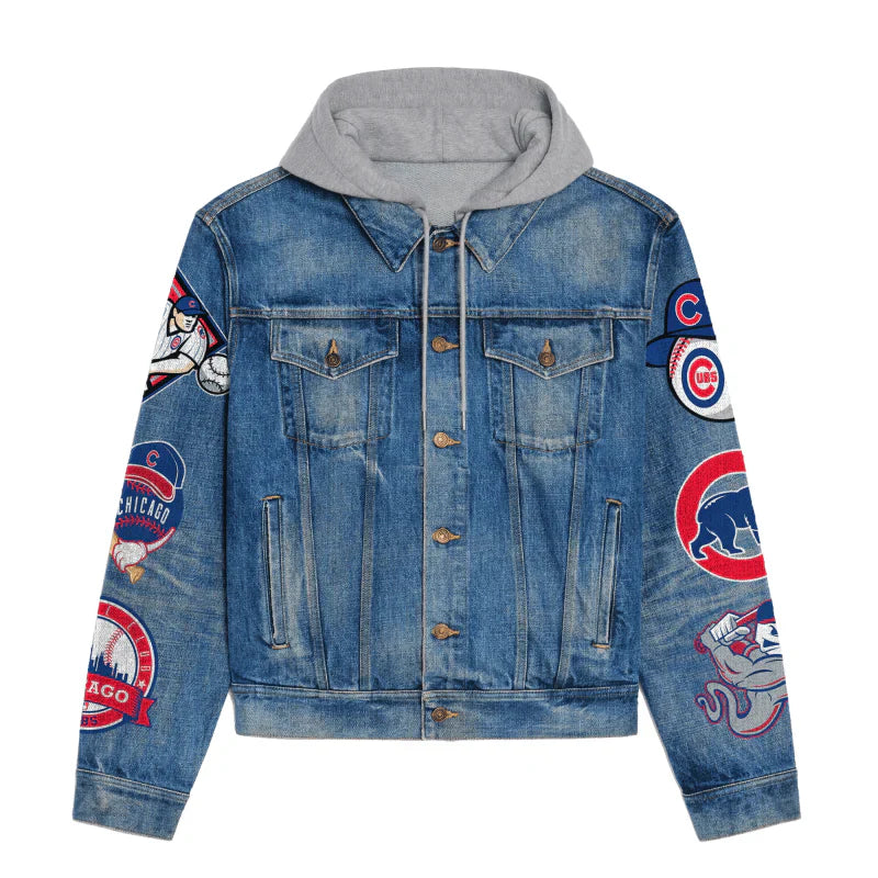 LIMITED EDITION - NEW CUSTOMIZED MLB04 CCS CHICAGO CUBS HOODED DENIM JACKET