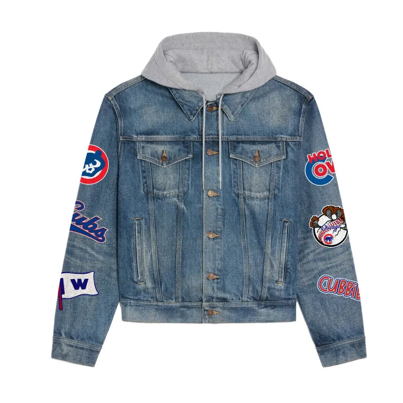 LIMITED EDITION - NEW CUSTOMIZED MLB04 CCS CHICAGO CUBS HOODED DENIM JACKET