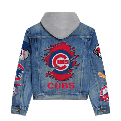 LIMITED EDITION - NEW CUSTOMIZED MLB04 CCS CHICAGO CUBS HOODED DENIM JACKET