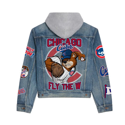 LIMITED EDITION - NEW CUSTOMIZED MLB04 CCS CHICAGO CUBS HOODED DENIM JACKET