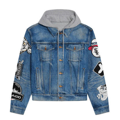 LIMITED EDITION - NEW CUSTOMIZED MLB26 CWS CHICAGO WHITE SOX HOODED DENIM JACKET