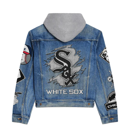 LIMITED EDITION - NEW CUSTOMIZED MLB26 CWS CHICAGO WHITE SOX HOODED DENIM JACKET