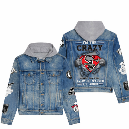 LIMITED EDITION - NEW CUSTOMIZED MLB26 CWS CHICAGO WHITE SOX HOODED DENIM JACKET