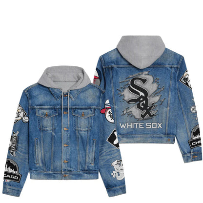 LIMITED EDITION - NEW CUSTOMIZED MLB26 CWS CHICAGO WHITE SOX HOODED DENIM JACKET