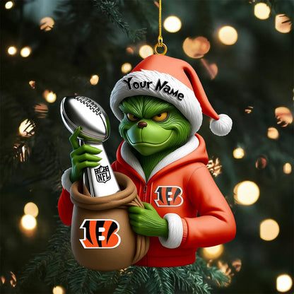 LIMITED EDITION - NEW CUSTOMIZED NFL16 CCB CINCINNATI BENGALS THE GRINCH ACRYLIC ORNAMENT