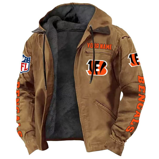 LIMITED EDITION - NEW CUSTOMIZED NFL16 CCB CINCINNATI BENGALS HOODED CARDIGAN JACKET