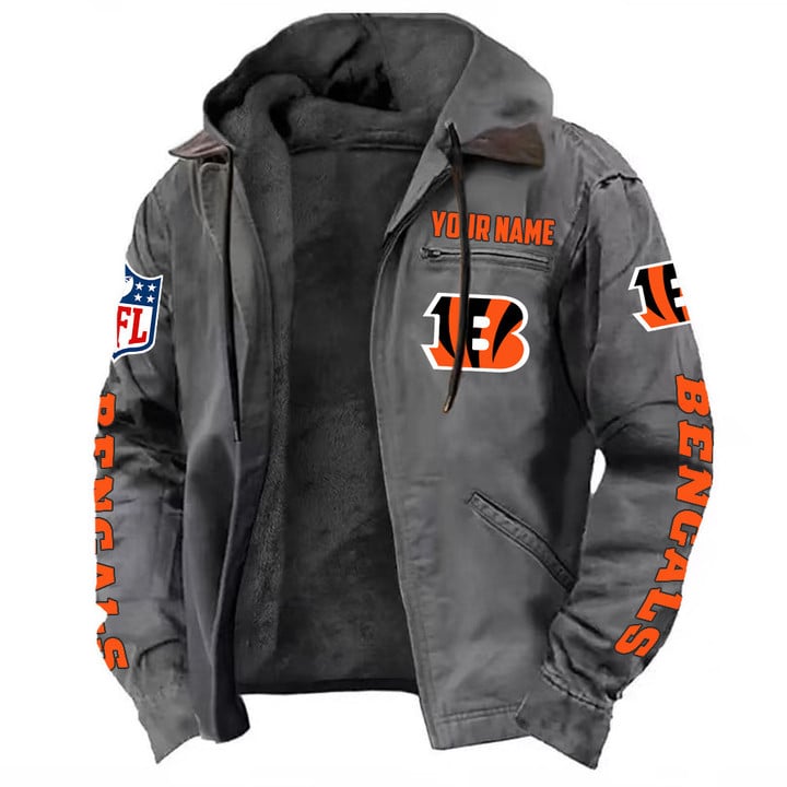 LIMITED EDITION - NEW CUSTOMIZED NFL16 CCB CINCINNATI BENGALS HOODED CARDIGAN JACKET