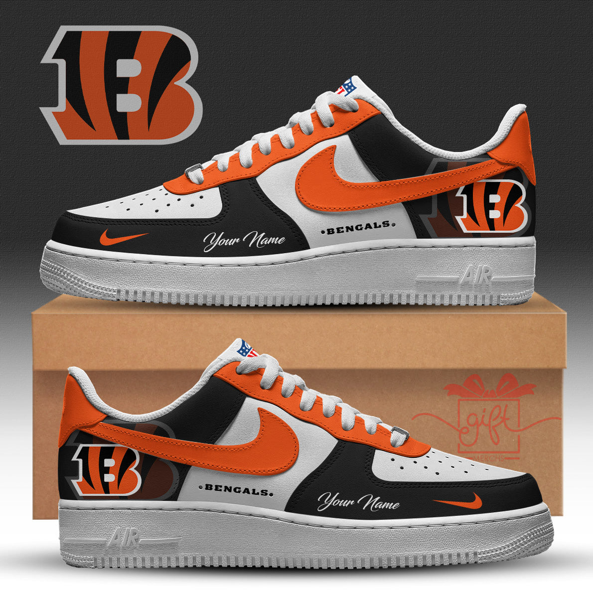 LIMITED EDITION - NEW CUSTOMIZED NFL16 CCB CINCINNATI BENGALS AF1 SNEAKERS