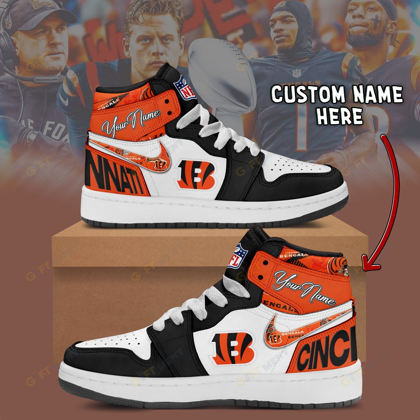LIMITED EDITION - NEW CUSTOMIZED NFL16 CCB CINCINNATI BENGALS AIR JORDAN 1