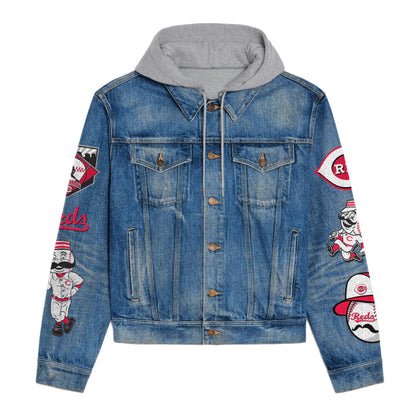 LIMITED EDITION - NEW CUSTOMIZED MLB05 CRS CINCINNATI REDS HOODED DENIM JACKET