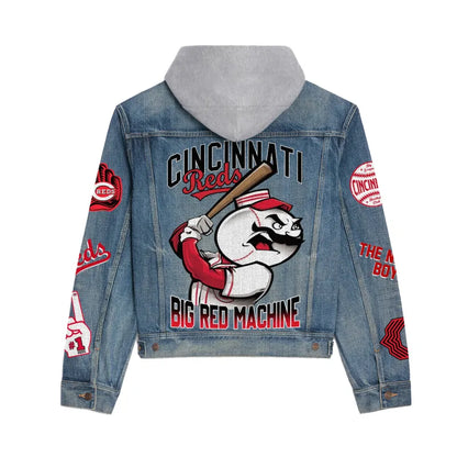 LIMITED EDITION - NEW CUSTOMIZED MLB05 CRS CINCINNATI REDS HOODED DENIM JACKET