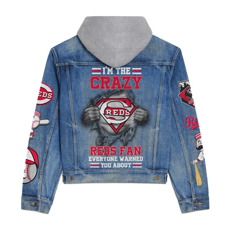 LIMITED EDITION - NEW CUSTOMIZED MLB05 CRS CINCINNATI REDS HOODED DENIM JACKET