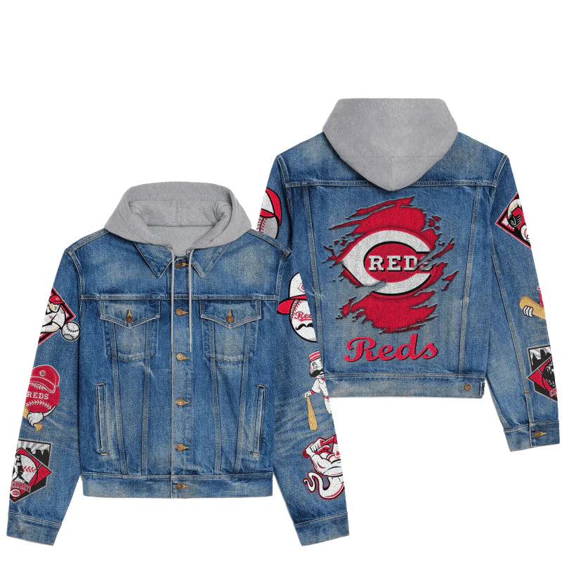 LIMITED EDITION - NEW CUSTOMIZED MLB05 CRS CINCINNATI REDS HOODED DENIM JACKET