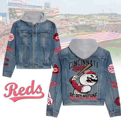 LIMITED EDITION - NEW CUSTOMIZED MLB05 CRS CINCINNATI REDS HOODED DENIM JACKET