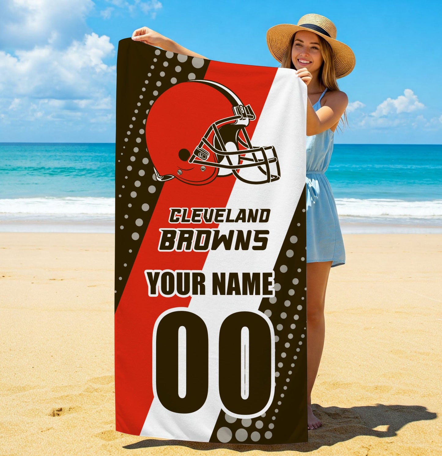 LIMITED EDITION - NEW CUSTOMIZED NFL29 CLB CLEVELAND BROWNS BEACH & BATH TOWEL