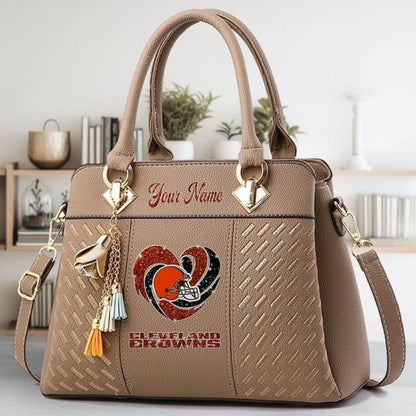 LIMITED EDITION - NEW CUSTOMIZED NFL29 CLB CLEVELAND BROWNS ZIP HANDBAG MULTICOLOR